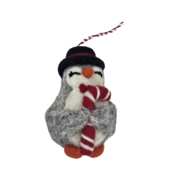 PINGOUIN AVEC SUCRE D'ORGE GRIS CLAIR / GRIS FONCE - SUSPENSION EN FEUTRINE - AMICA