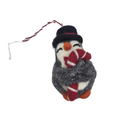 PINGOUIN AVEC SUCRE D'ORGE GRIS CLAIR / GRIS FONCE - SUSPENSION EN FEUTRINE - AMICA