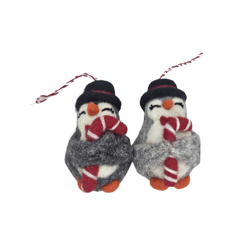 PINGOUIN AVEC SUCRE D'ORGE GRIS CLAIR / GRIS FONCE - SUSPENSION EN FEUTRINE - AMICA
