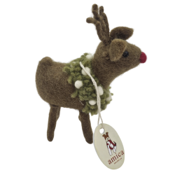 RENNE AVEC COURONNE DE NOËL BLANC / MARRON - SUSPENSION EN FEUTRINE - AMICA