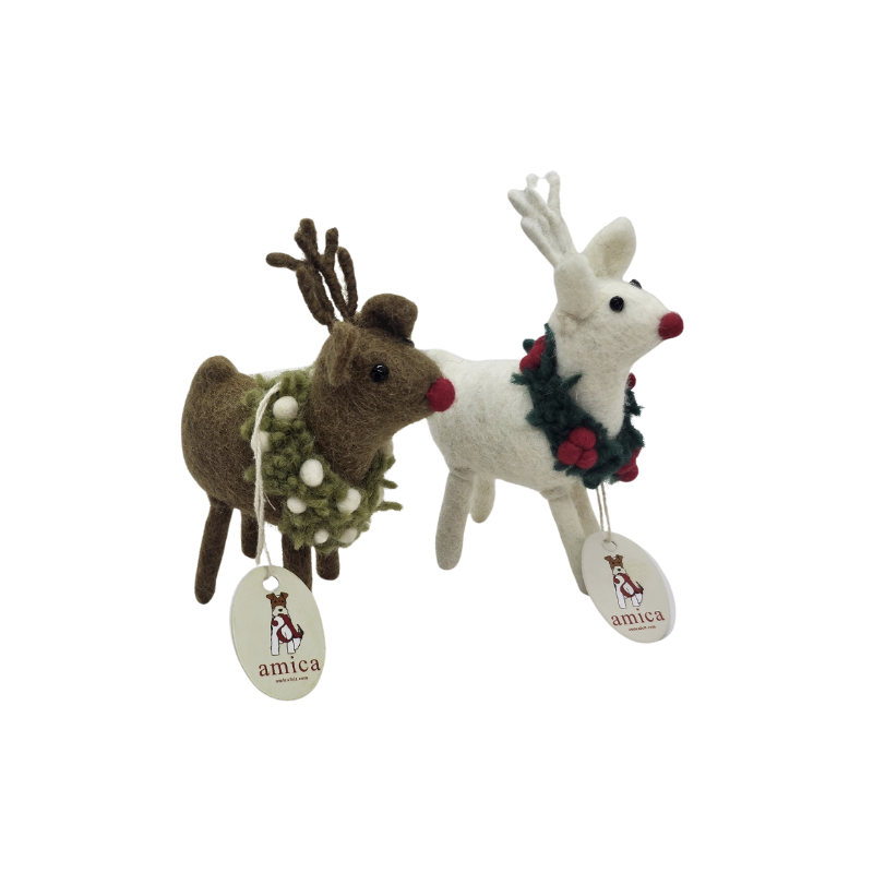 RENNE AVEC COURONNE DE NOËL - SUSPENSION EN FEUTRINE - AMICA
